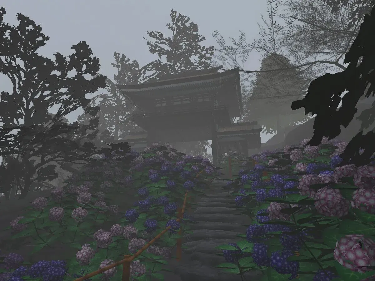 Rainy uphill to shrine (あじさい寺)